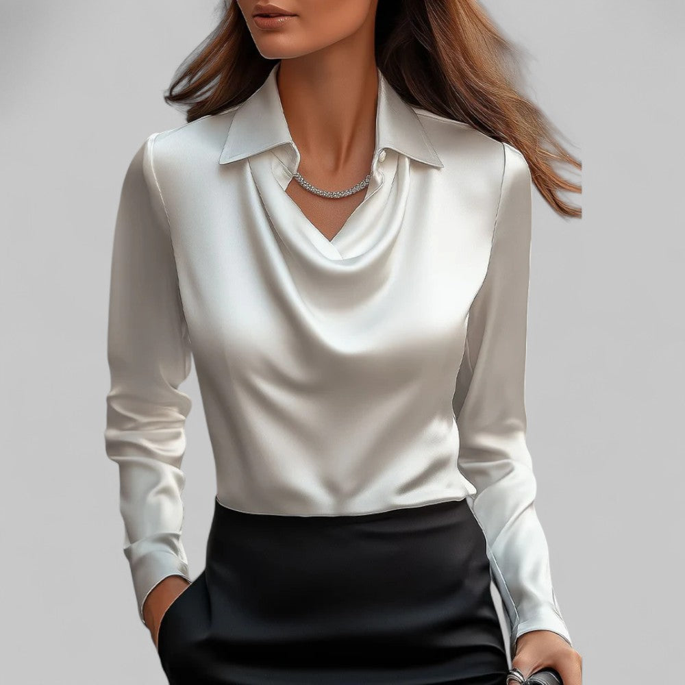 Rose Draped Satin Blouse in white
