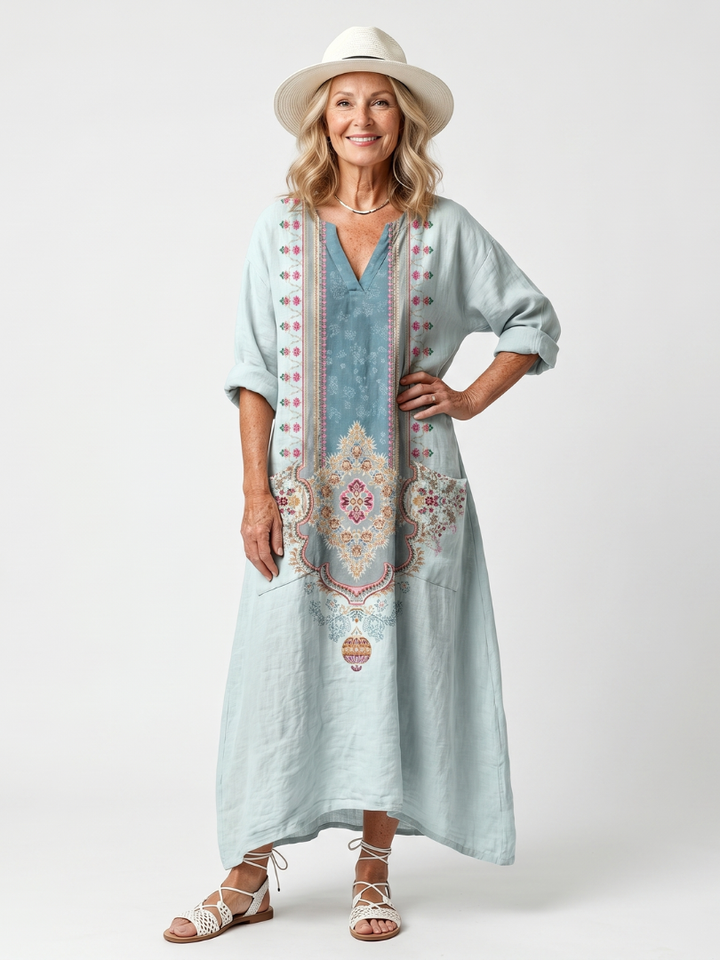 Brunhilde Panel Maxi Dress in sky blue