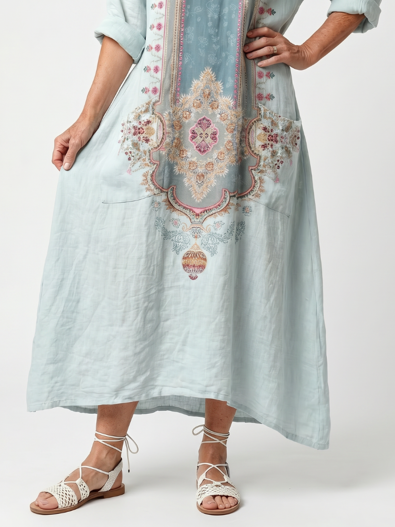 Brunhilde Panel Maxi Dress in sky blue