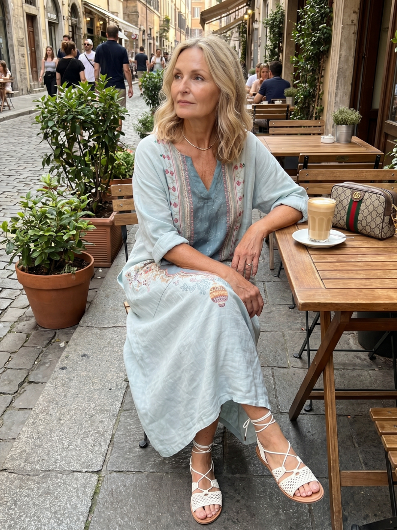 Brunhilde Panel Maxi Dress in sky blue