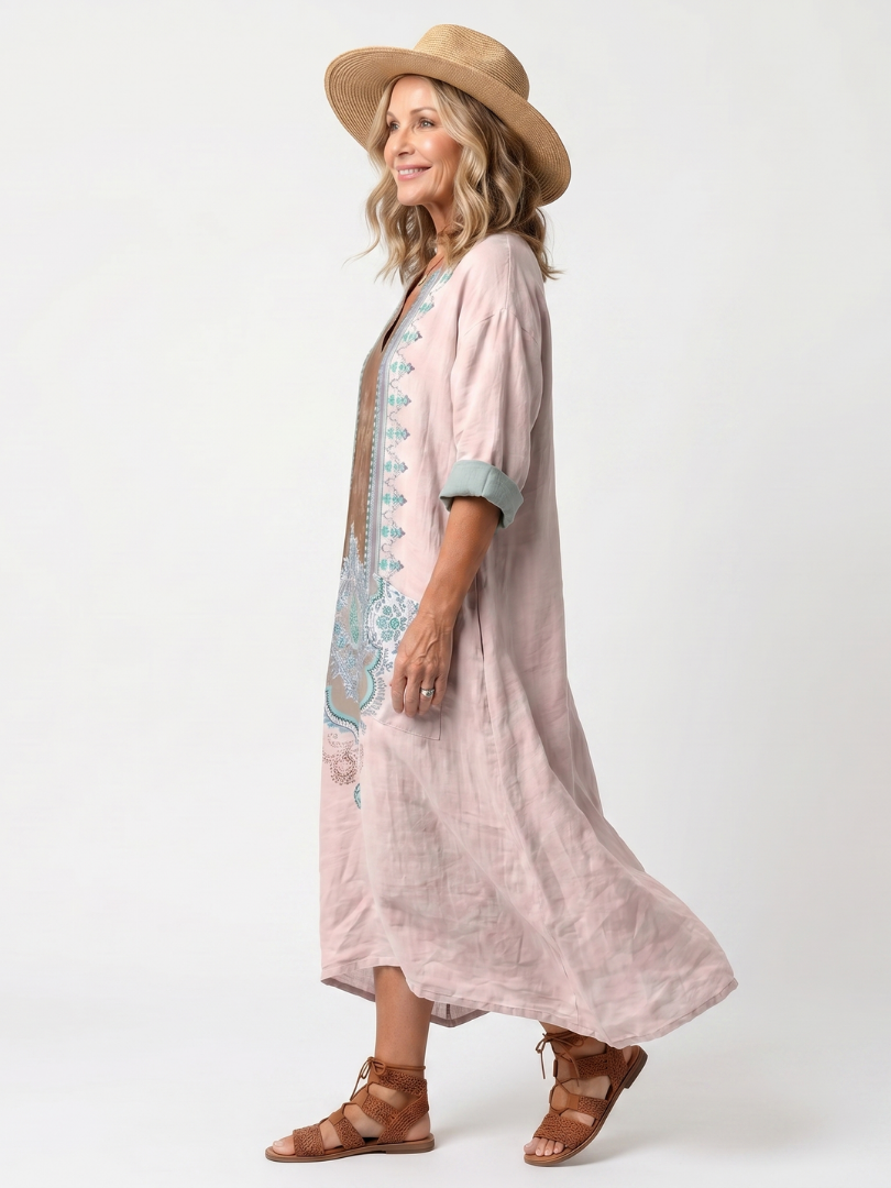Berthe Panel Pocket Dress in pink