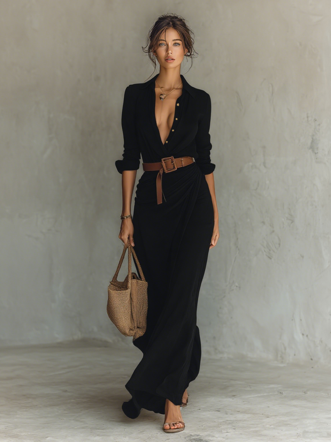 Celestia Draped Shirt Dress in black