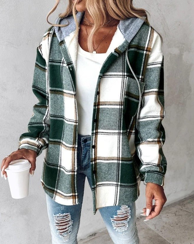 Lorenza Checkered Hooded Jacket in green