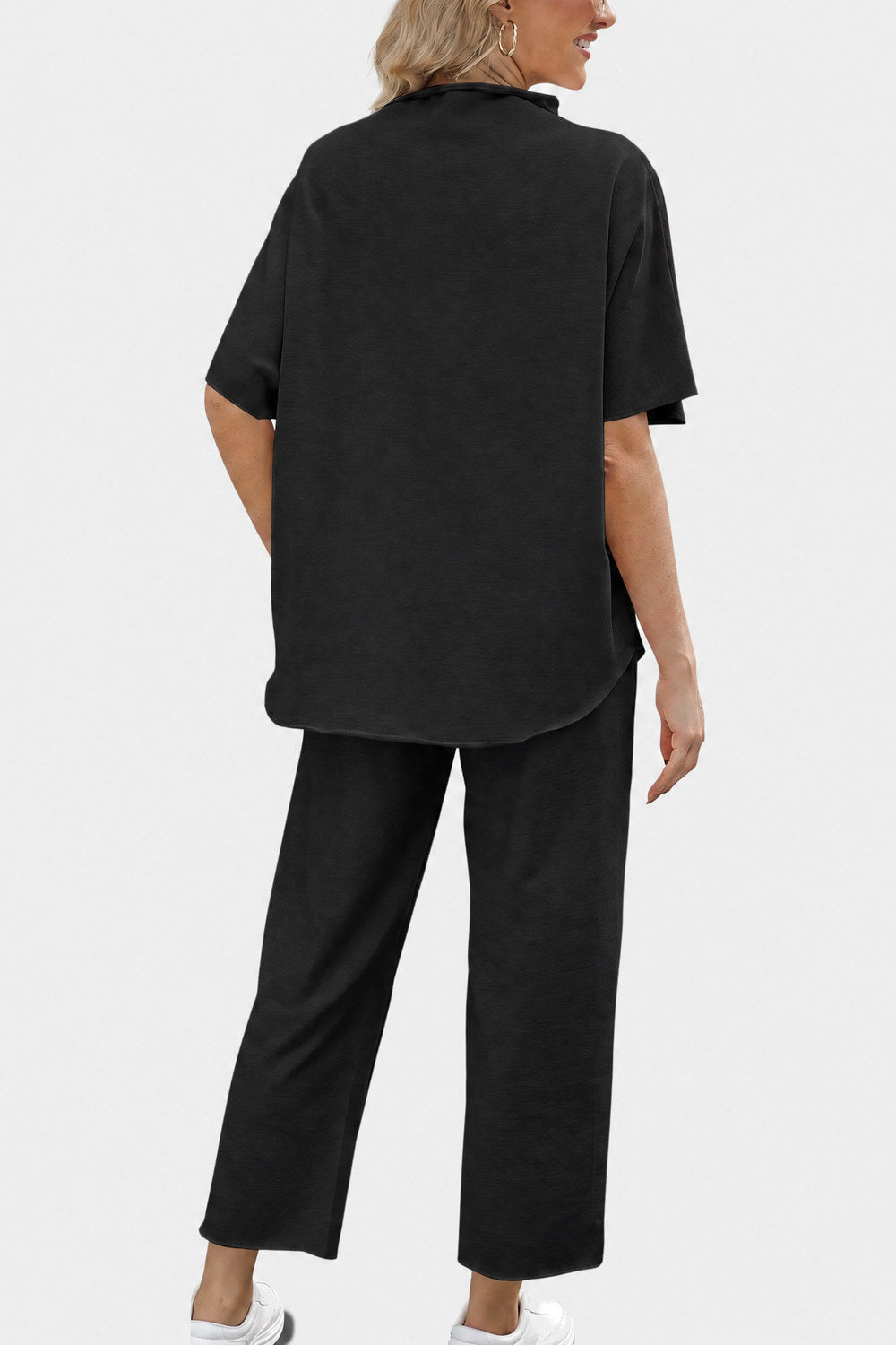 Marisela Mock-Neck Wide-Leg Lounge Set — Black