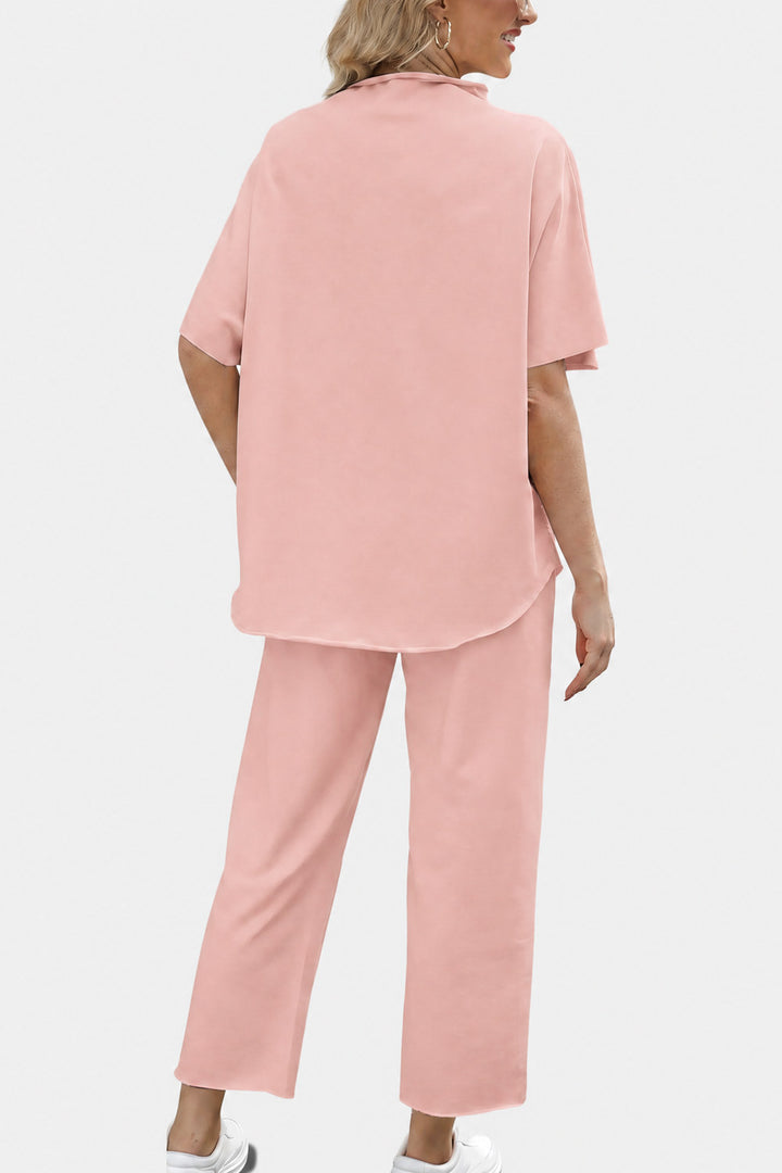 Marisela Mock-Neck Wide-Leg Lounge Set — Blush
