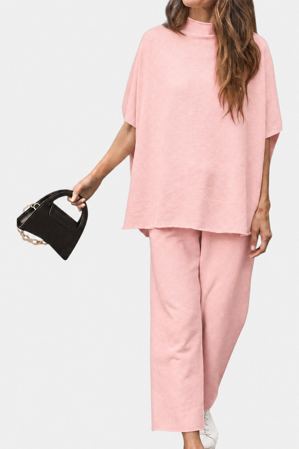 Marisela Mock-Neck Wide-Leg Lounge Set — Blush