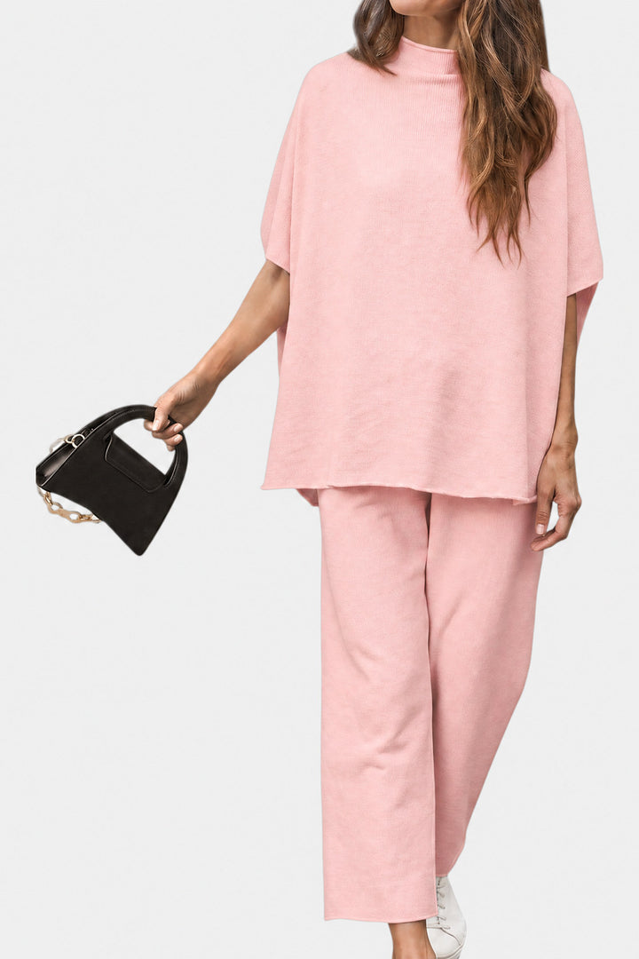 Marisela Mock-Neck Wide-Leg Lounge Set — Blush