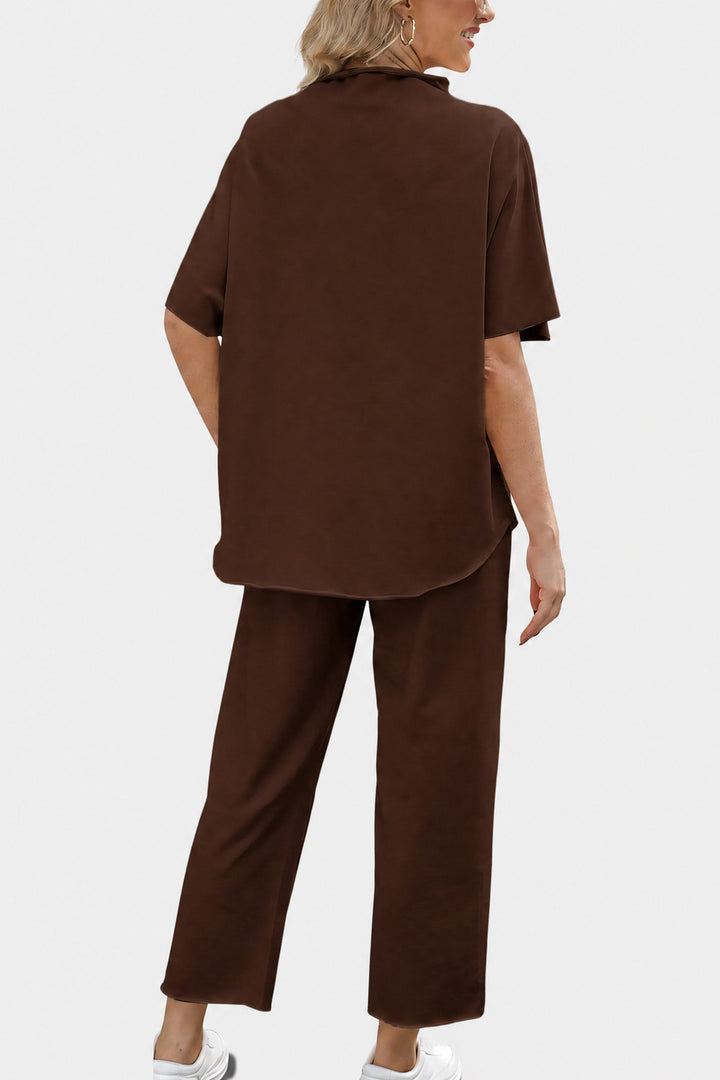 Marisela Mock-Neck Wide-Leg Lounge Set — Chocolate