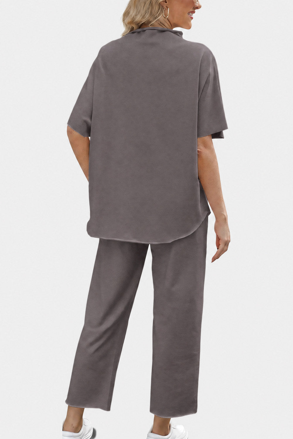 Marisela Mock-Neck Wide-Leg Lounge Set — Gray