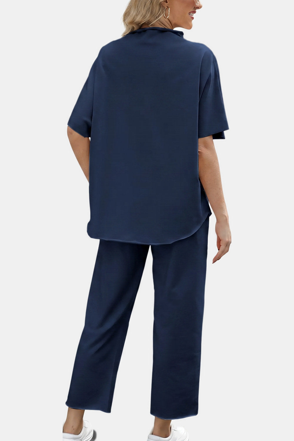 Marisela Mock-Neck Wide-Leg Lounge Set — Navy