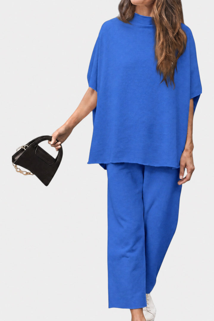 Marisela Mock-Neck Wide-Leg Lounge Set — Royal Blue
