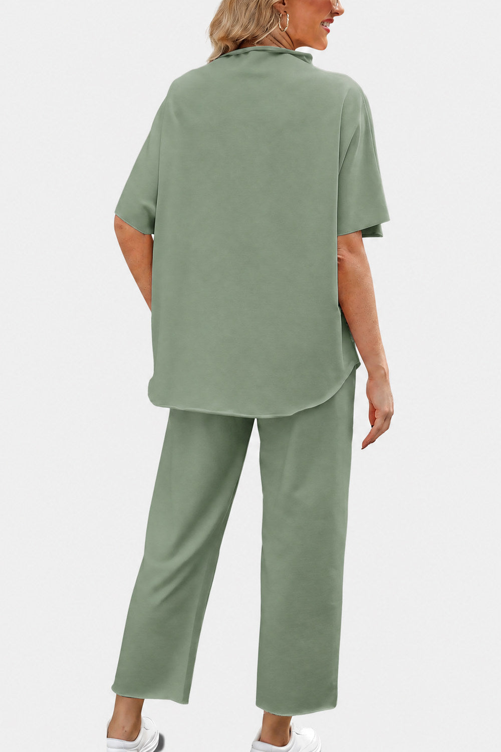 Marisela Mock-Neck Wide-Leg Lounge Set — Sage
