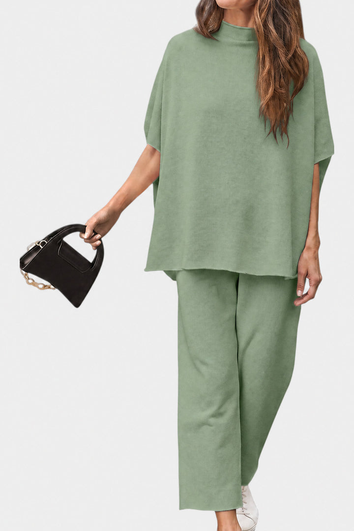 Marisela Mock-Neck Wide-Leg Lounge Set — Sage