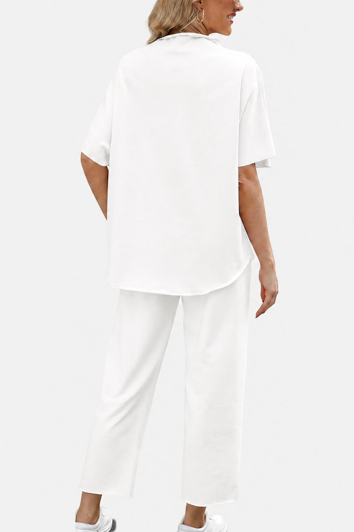 Marisela Mock-Neck Wide-Leg Lounge Set — White