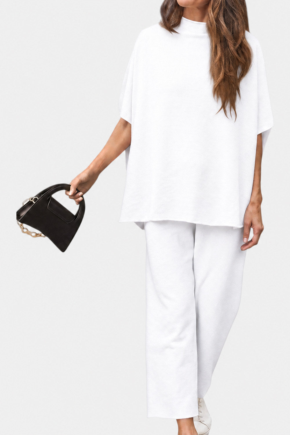 Marisela Mock-Neck Wide-Leg Lounge Set — White