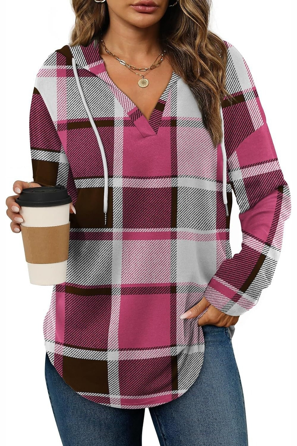 Marlowe Plaid Hooded Tunic — Berry