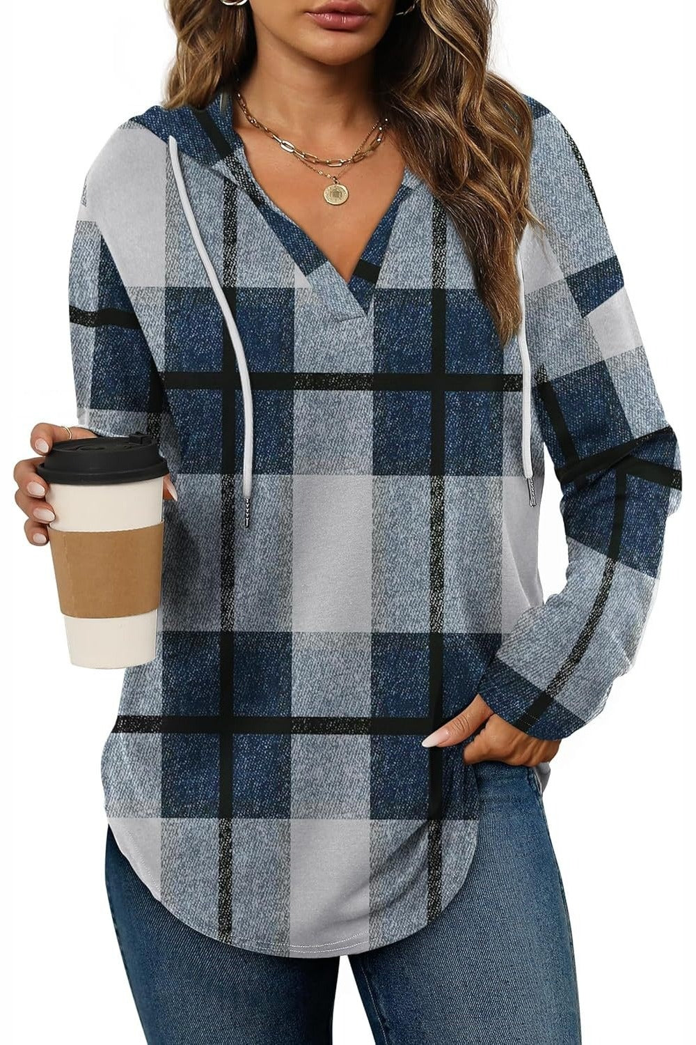 Marlowe Plaid Hooded Tunic — Blue