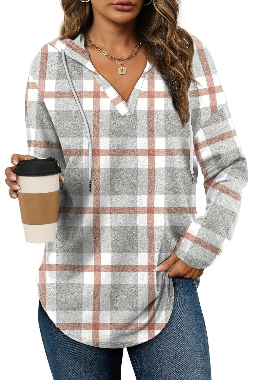 Marlowe Plaid Hooded Tunic — Blush