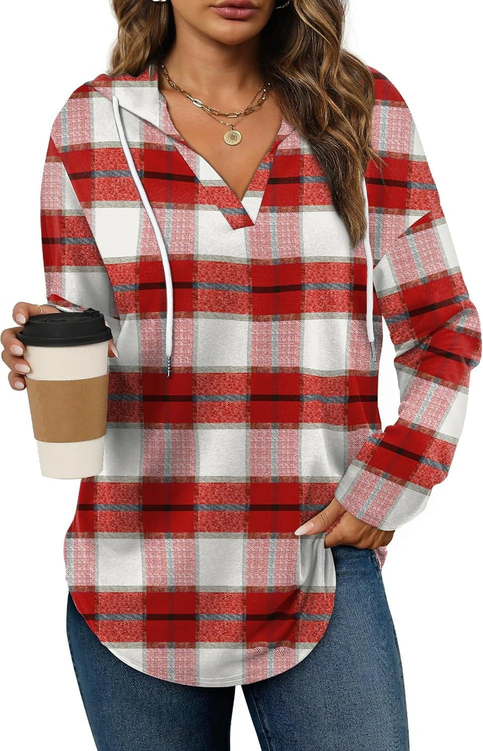 Marlowe Plaid Hooded Tunic — Red