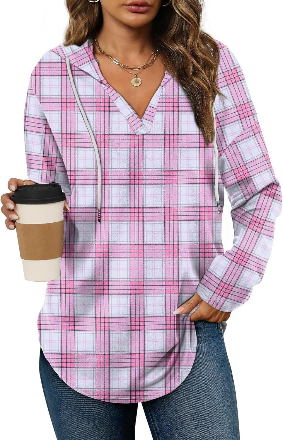 Marlowe Plaid Hooded Tunic — Pink