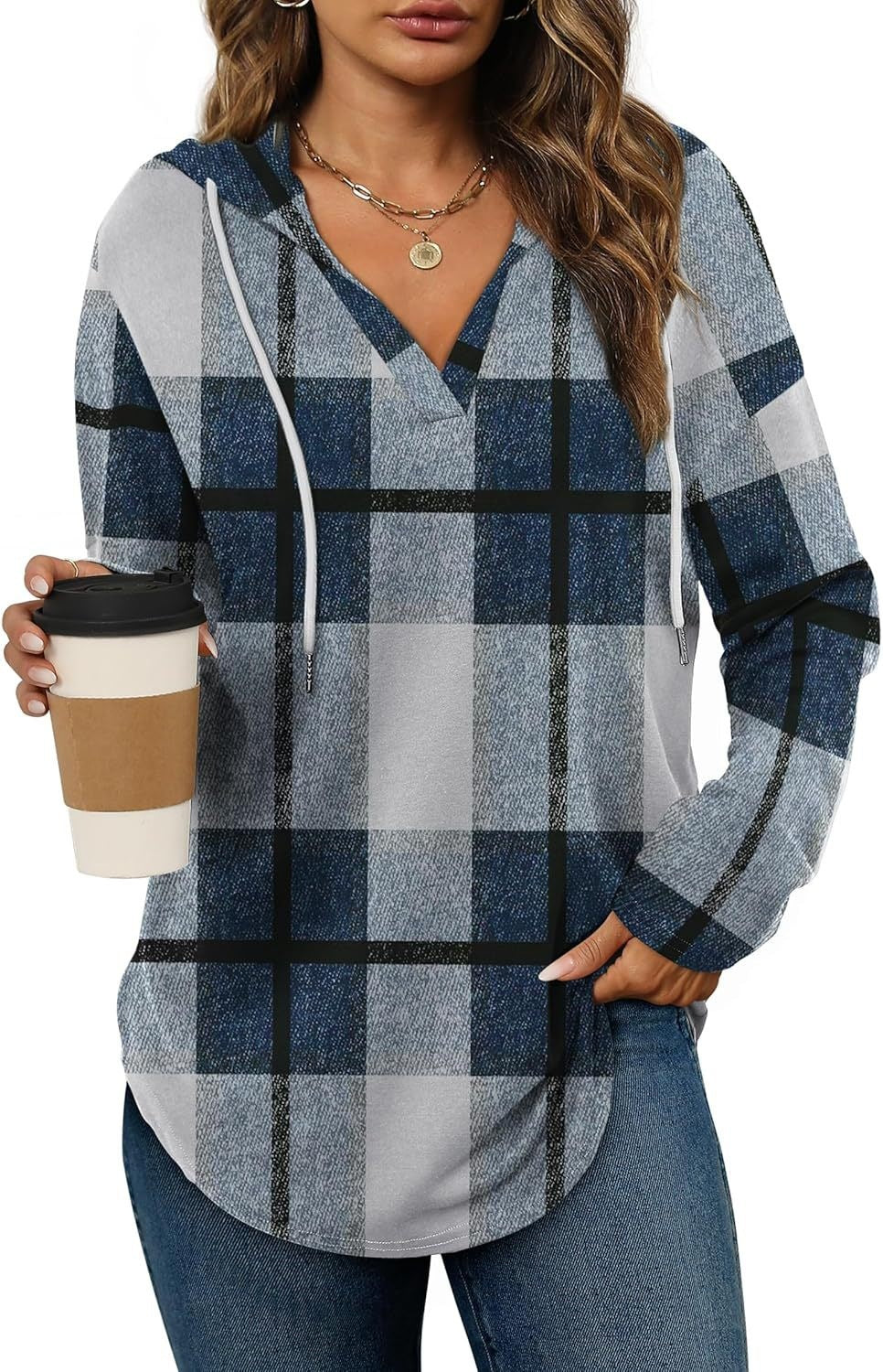 Marlowe Plaid Hooded Tunic — Blue