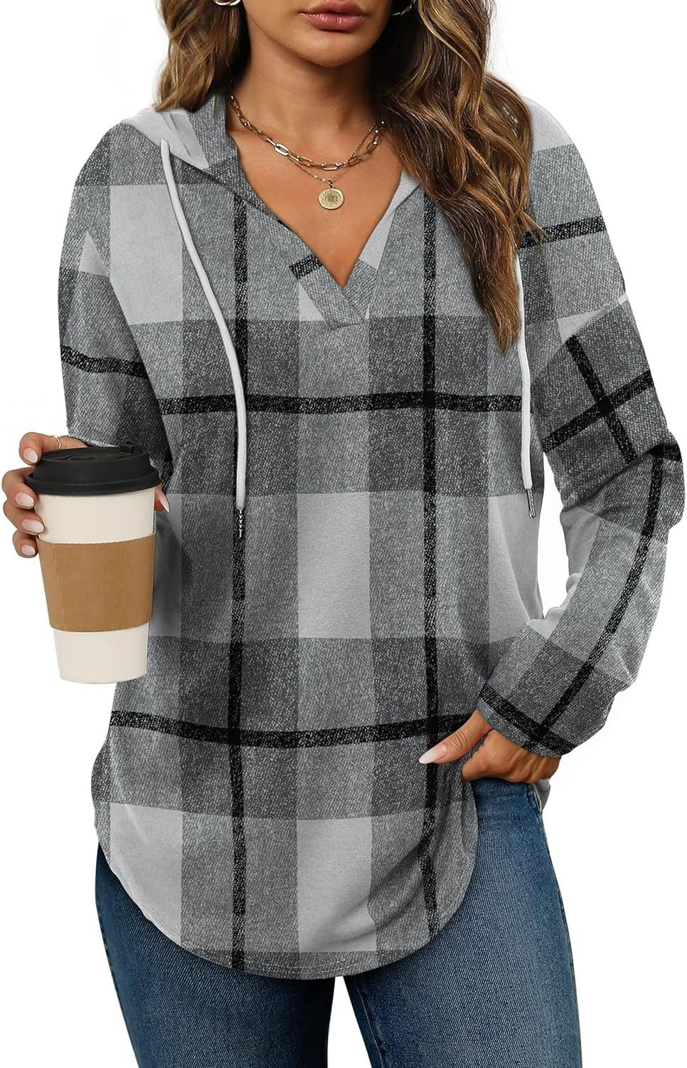 Marlowe Plaid Hooded Tunic — Grey
