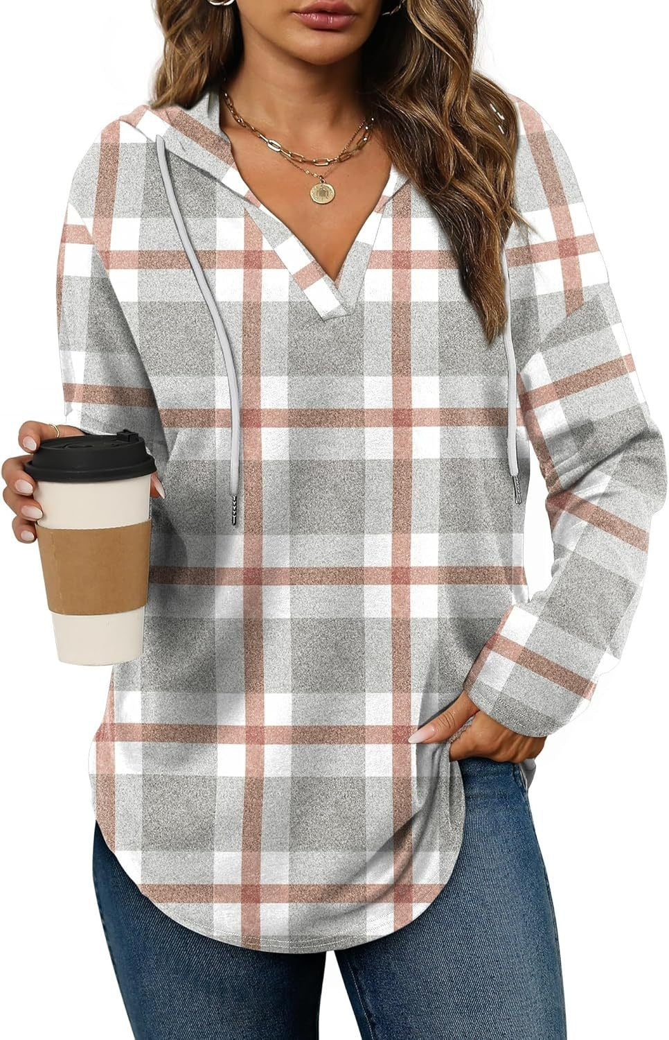 Marlowe Plaid Hooded Tunic — Blush