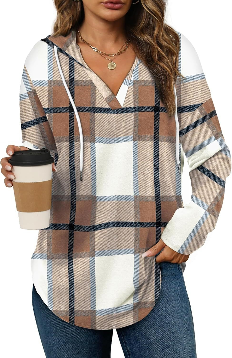 Marlowe Plaid Hooded Tunic — Camel