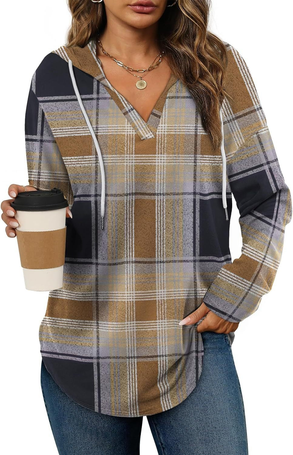 Marlowe Plaid Hooded Tunic — Black &amp; Camel