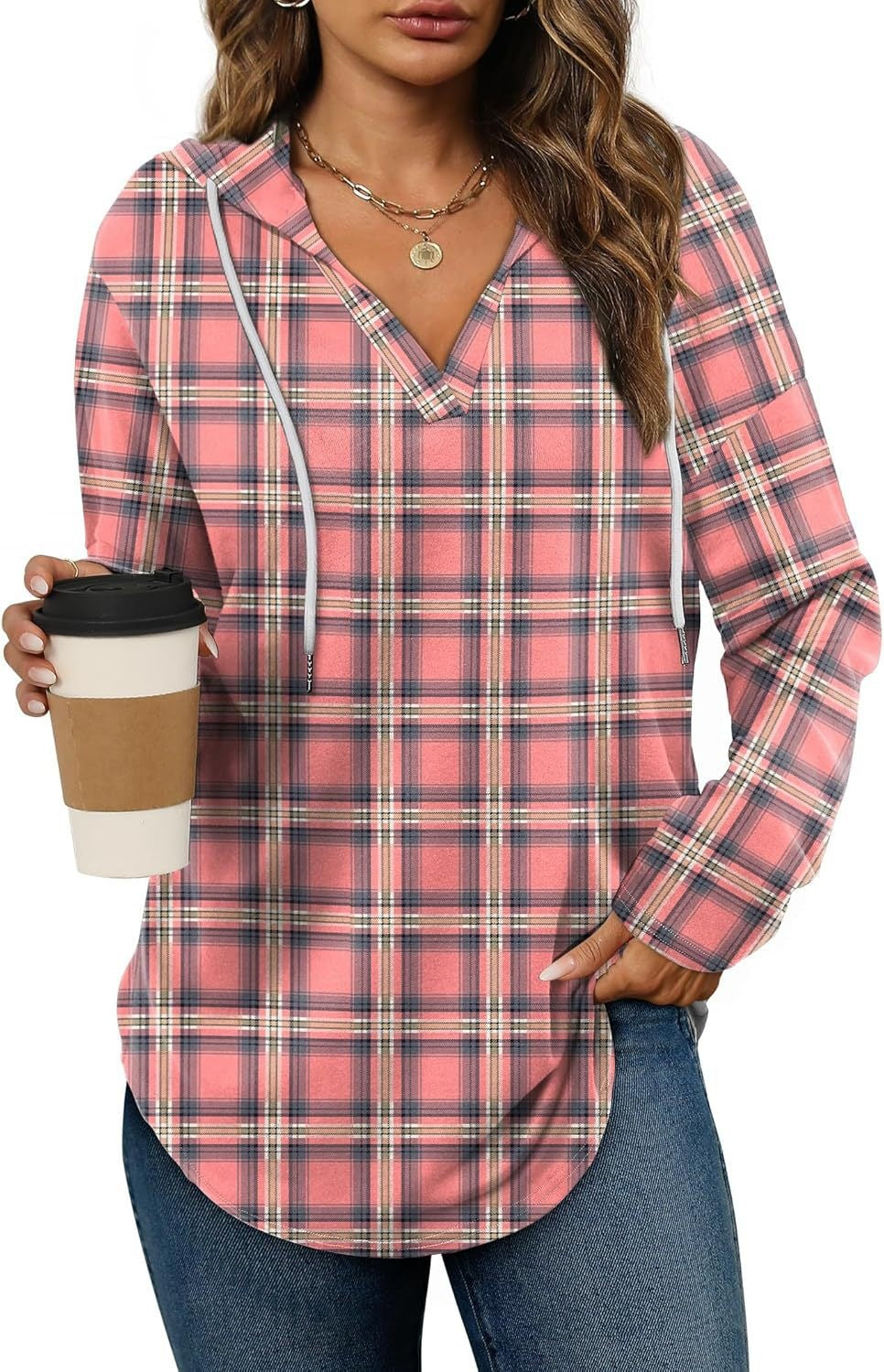 Marlowe Plaid Hooded Tunic — Coral