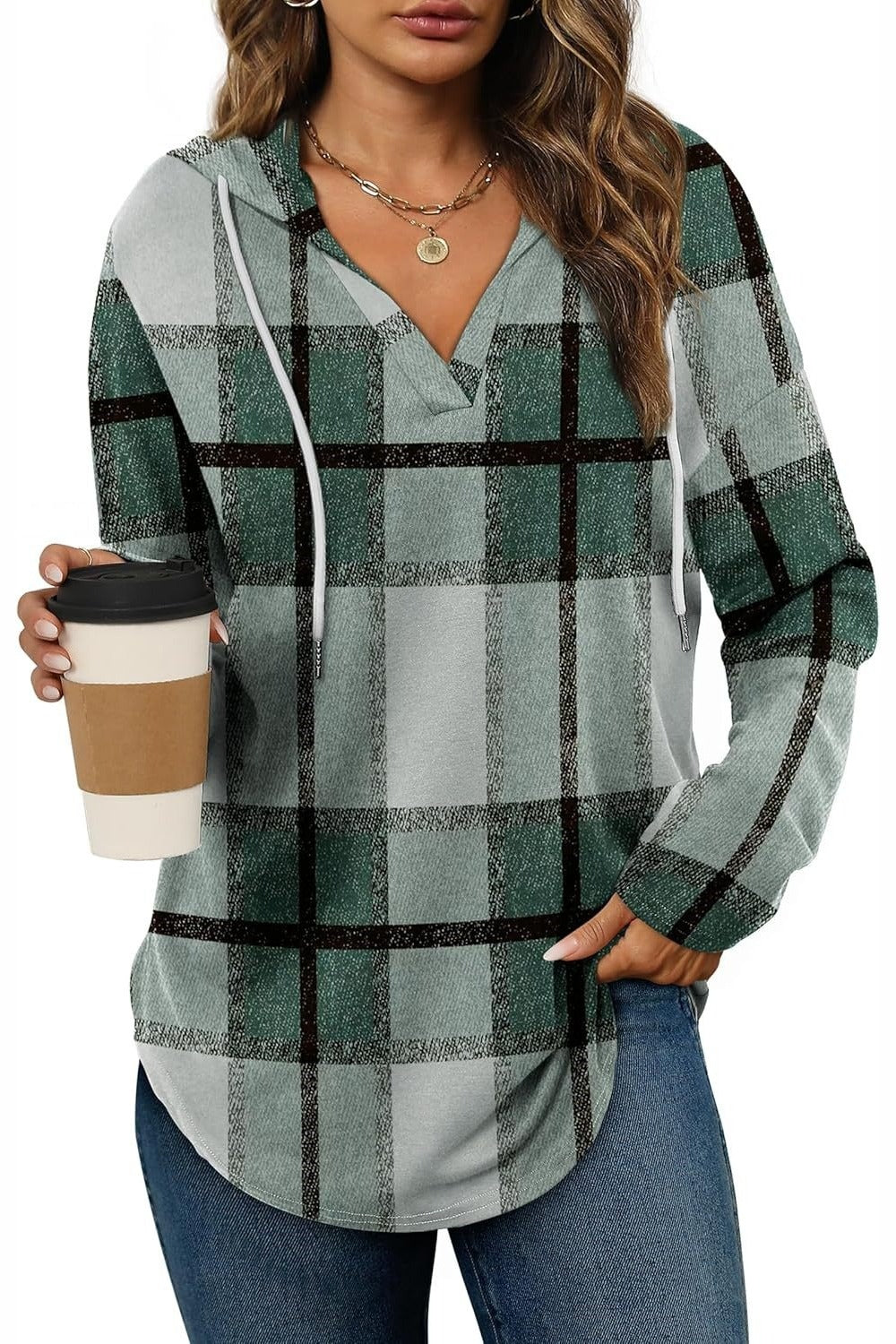 Marlowe Plaid Hooded Tunic — Green