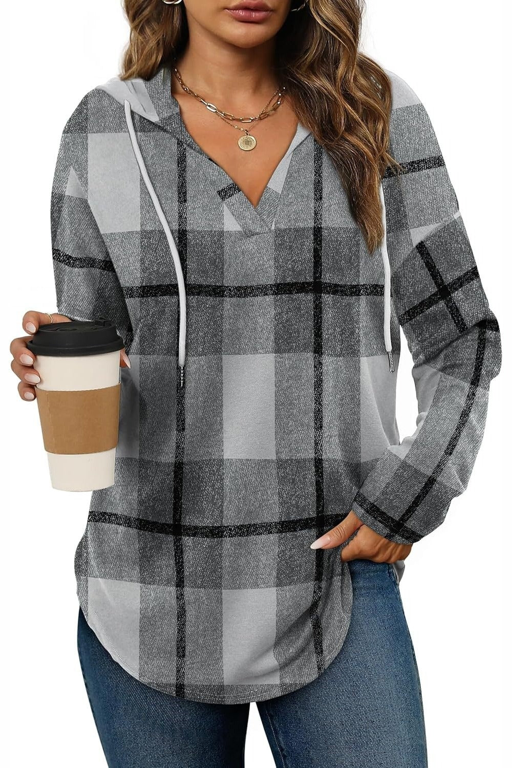 Marlowe Plaid Hooded Tunic — Grey