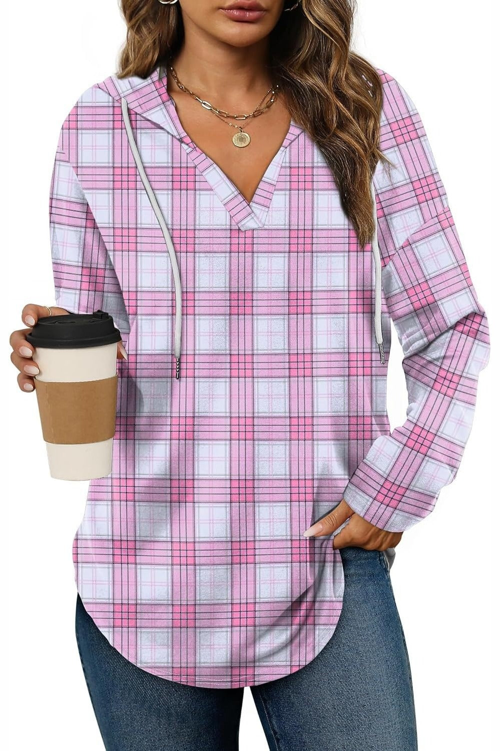Marlowe Plaid Hooded Tunic — Pink