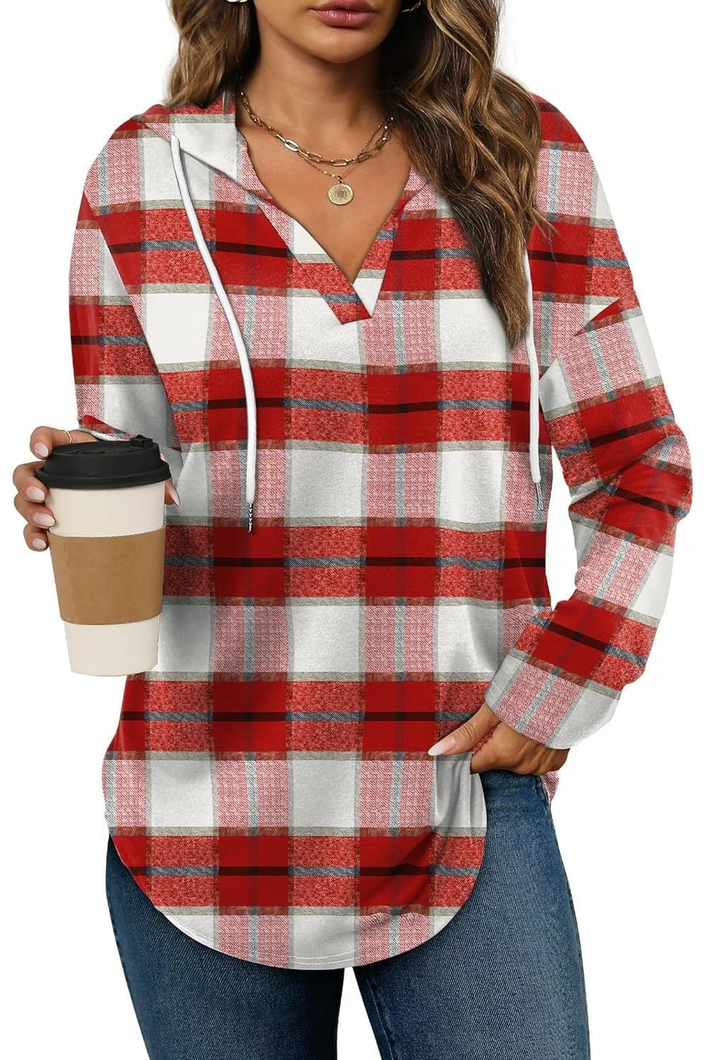 Marlowe Plaid Hooded Tunic — Red