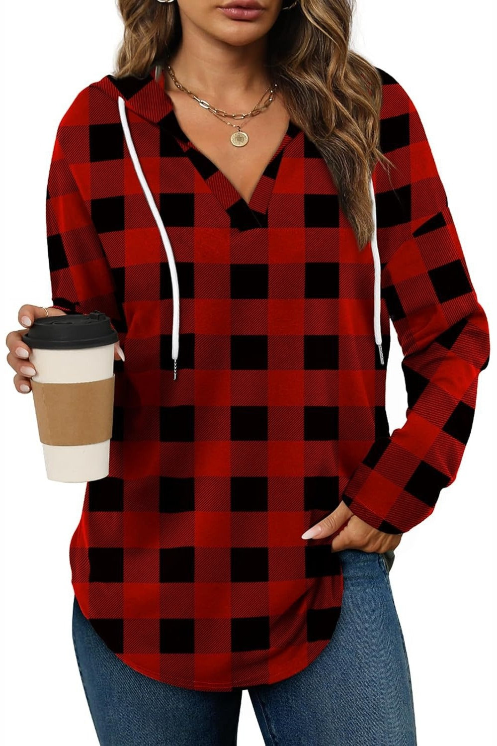 Marlowe Plaid Hooded Tunic — Red Buffalo Check