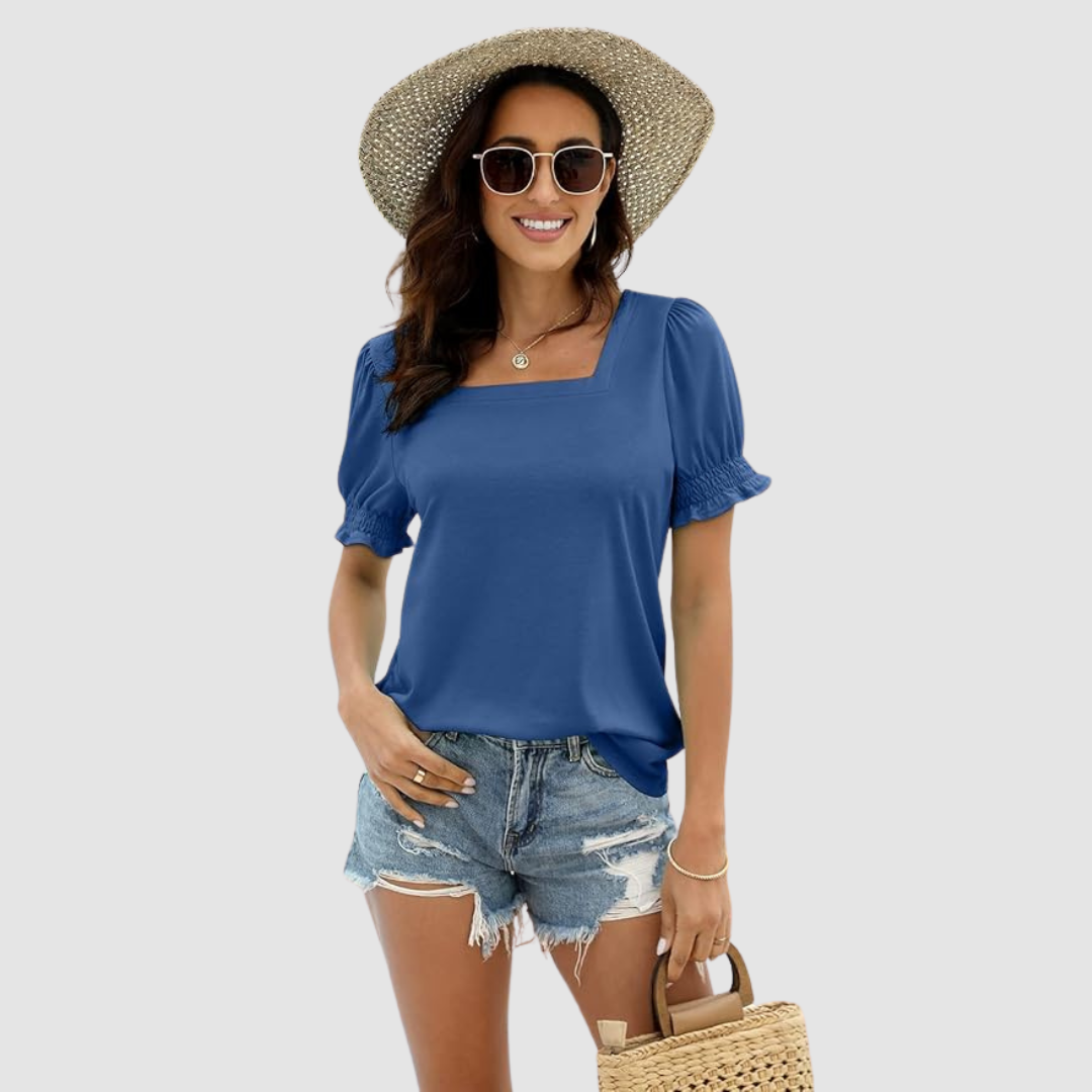 C Lina Square Neck Top in navy blue