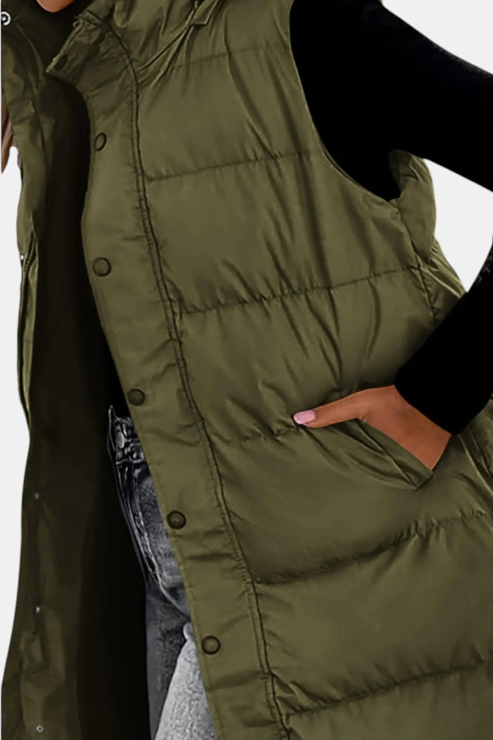 Odalys Quilted Hooded Maxi Puffer Vest — Army Green