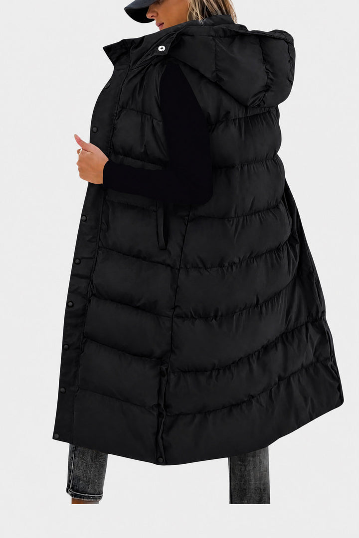 Odalys Quilted Hooded Maxi Puffer Vest — Black