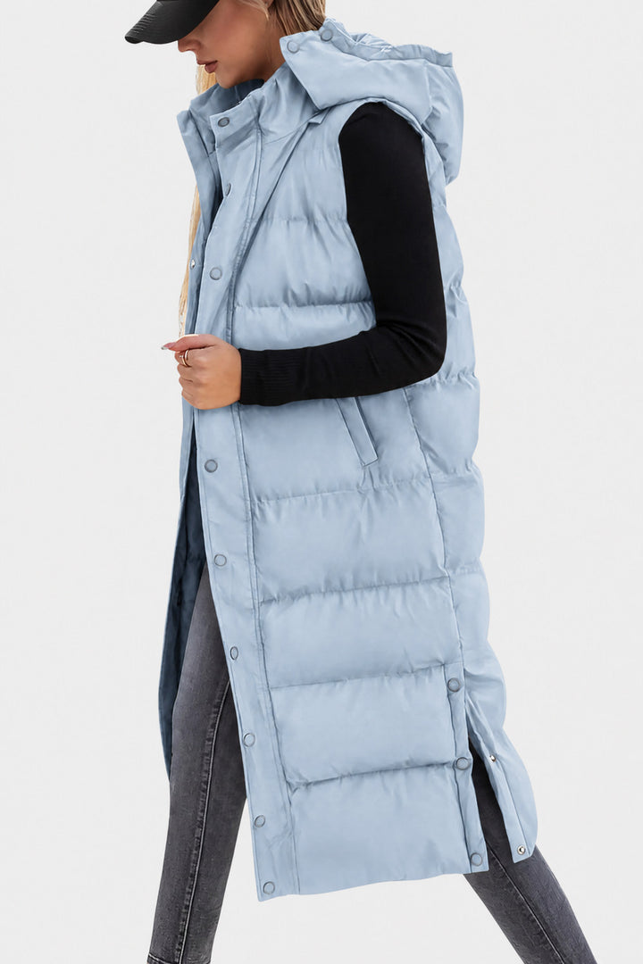 Odalys Quilted Hooded Maxi Puffer Vest — Sky Blue