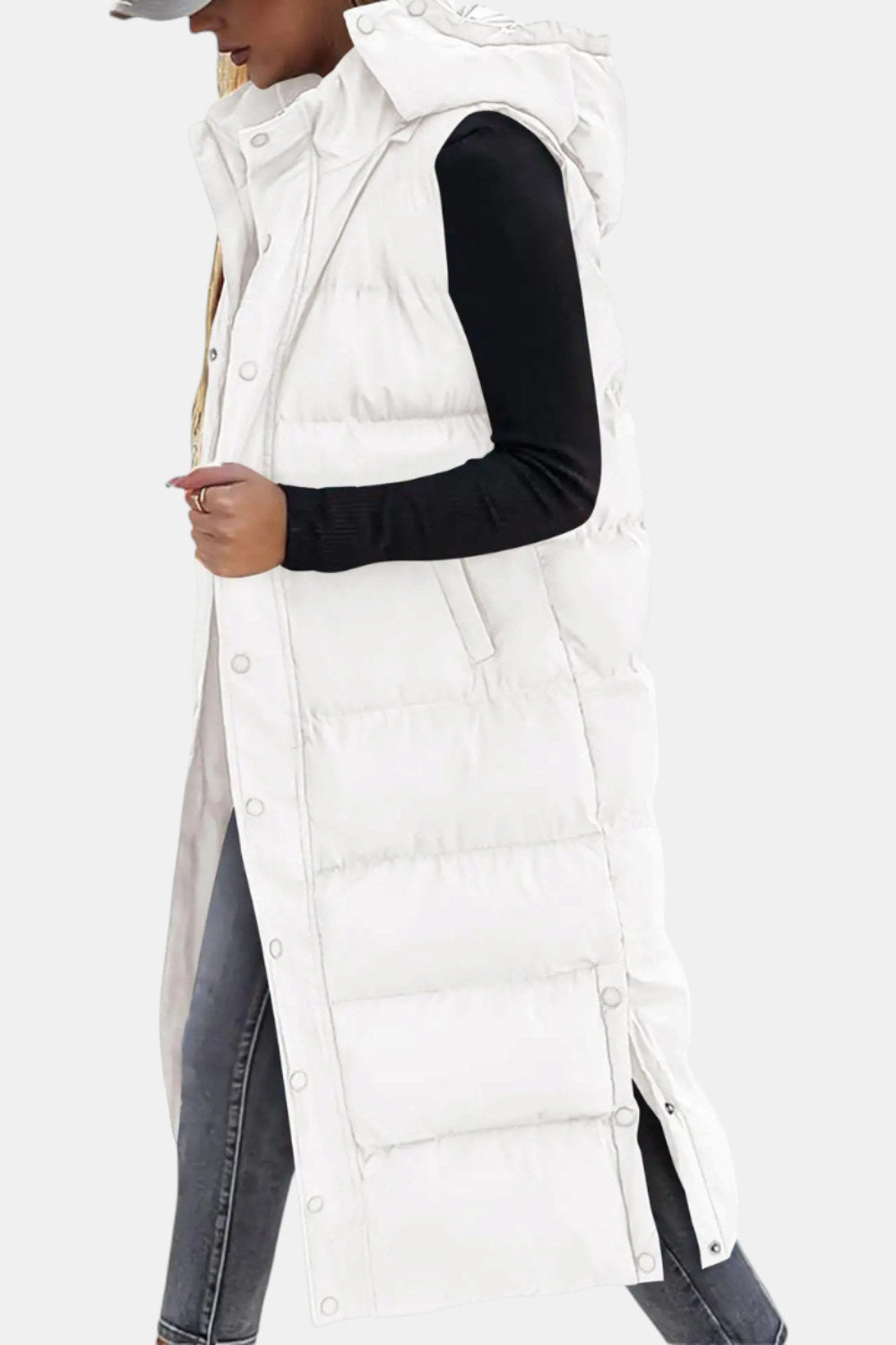 Odalys Quilted Hooded Maxi Puffer Vest — White