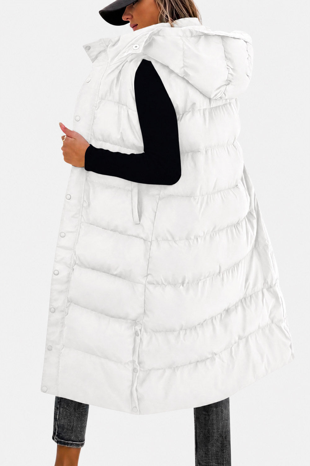 Odalys Quilted Hooded Maxi Puffer Vest — White