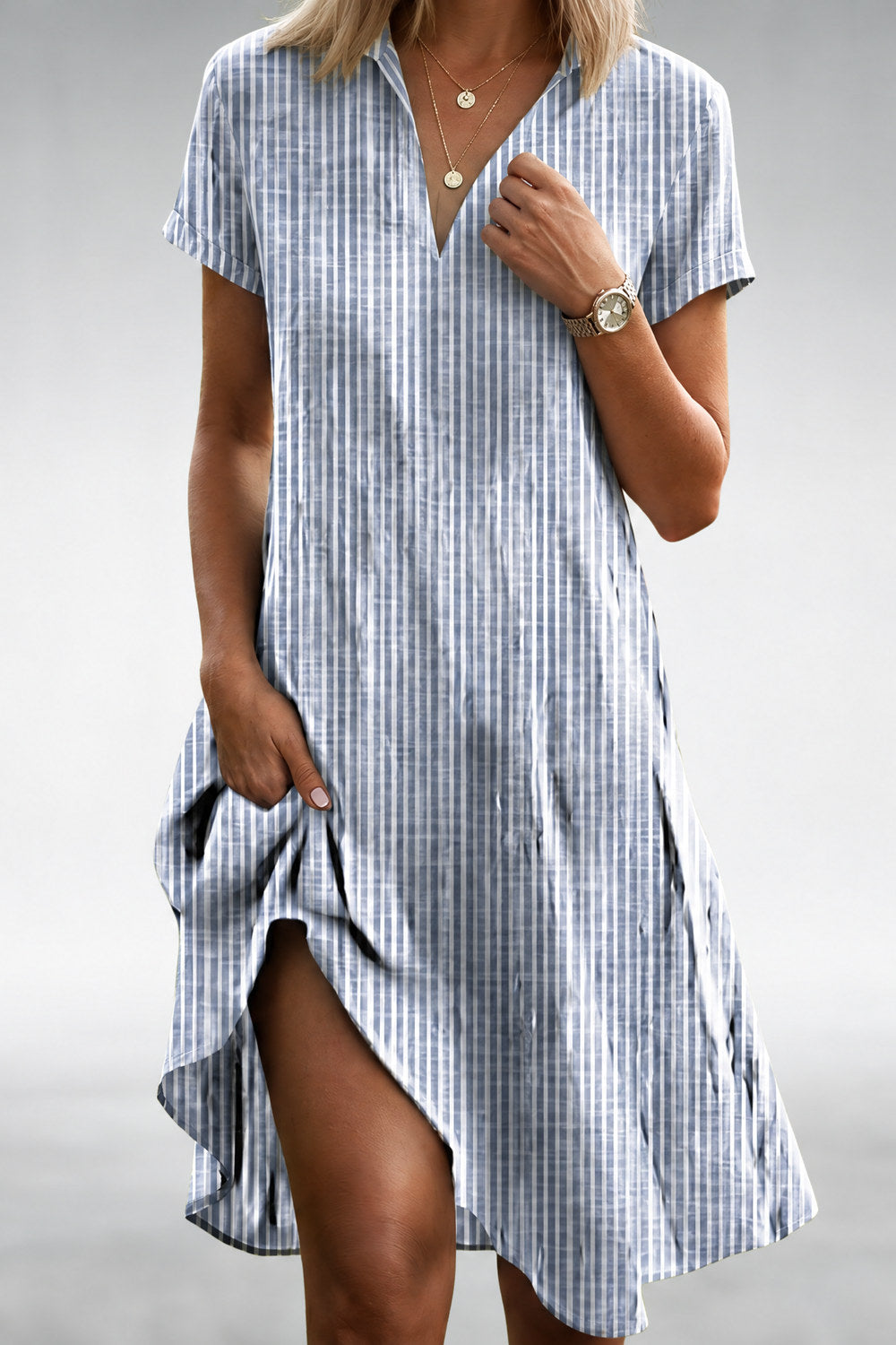 Ondine Lightweight Comfort Midi Dress — Blue Stripe
