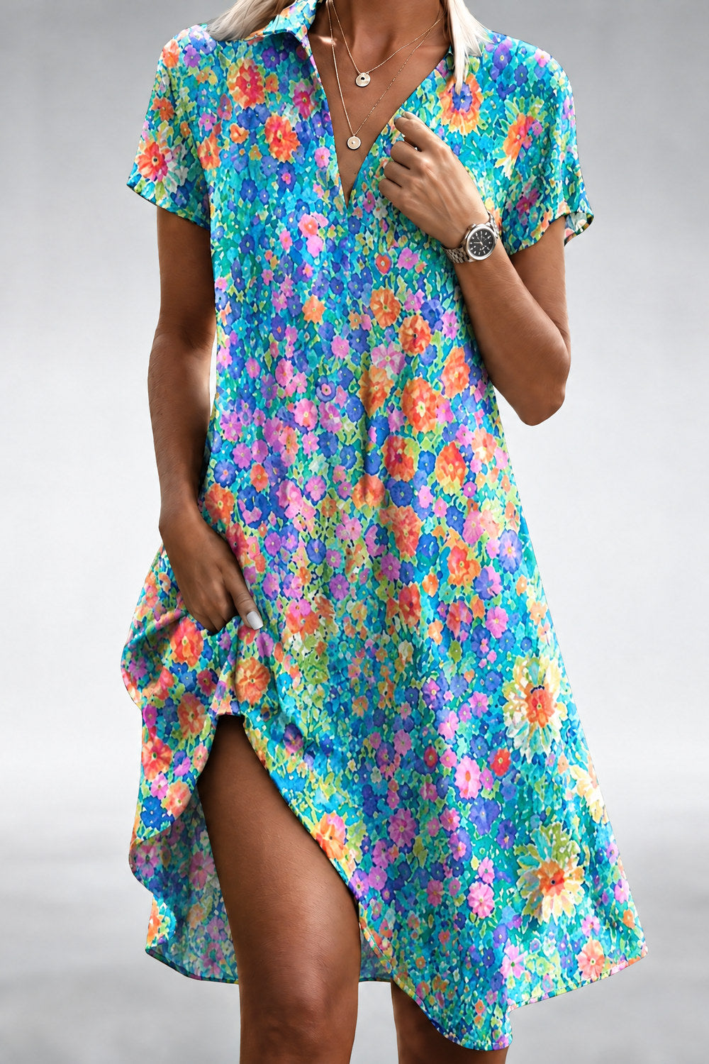 Ondine Lightweight Comfort Midi Dress — Turquoise Floral