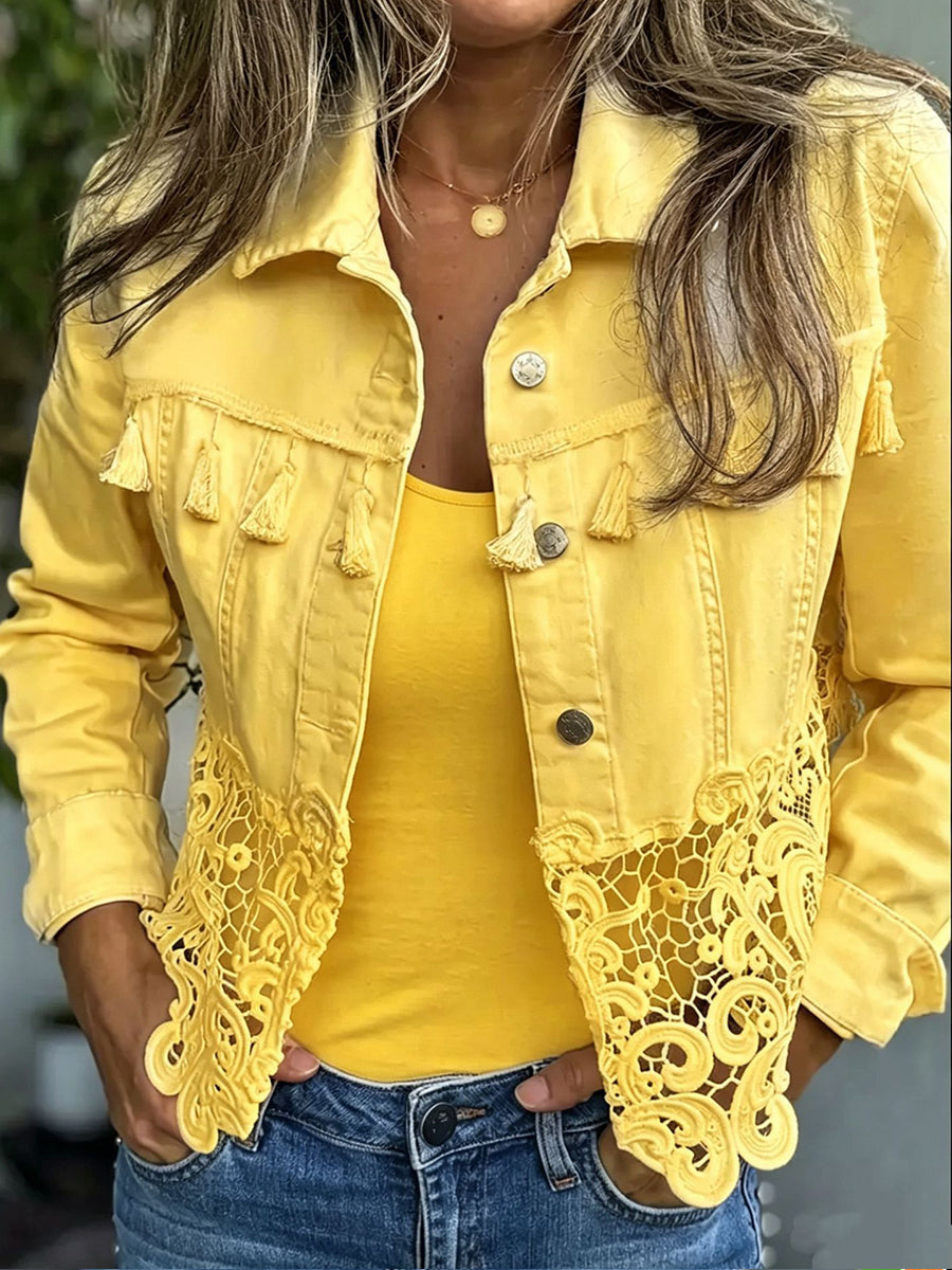 Kambria Fringe Lace Jacket in yellow