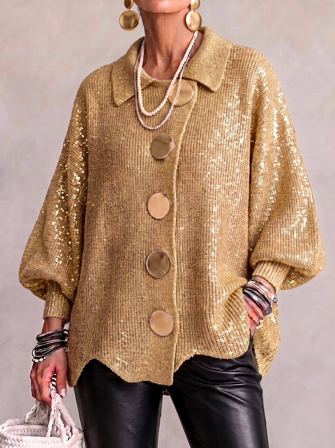 Isadora Collared Cardigan in gold