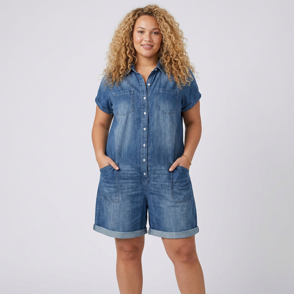 Katya Vintage Short Cotton Denim-look in blue