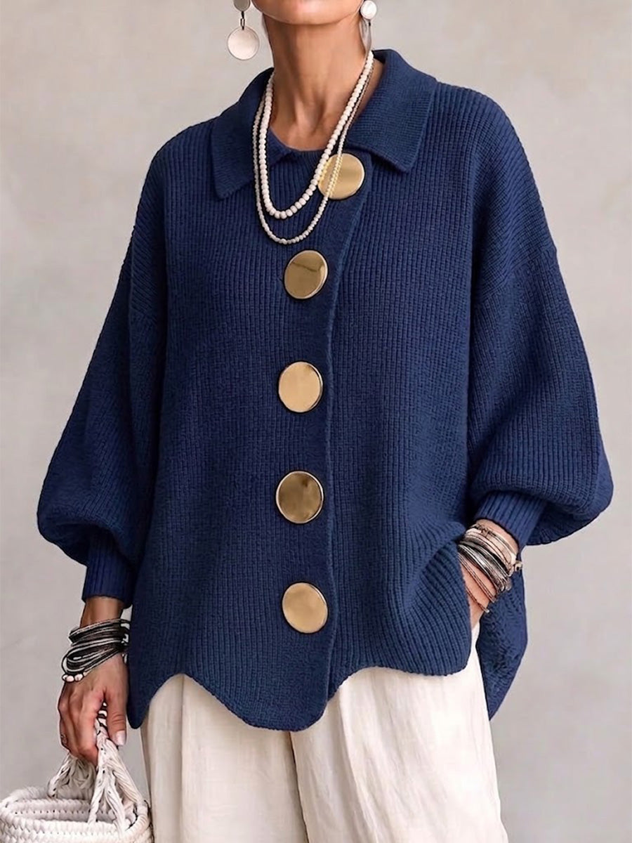 Isadora Collared Cardigan in navy blue