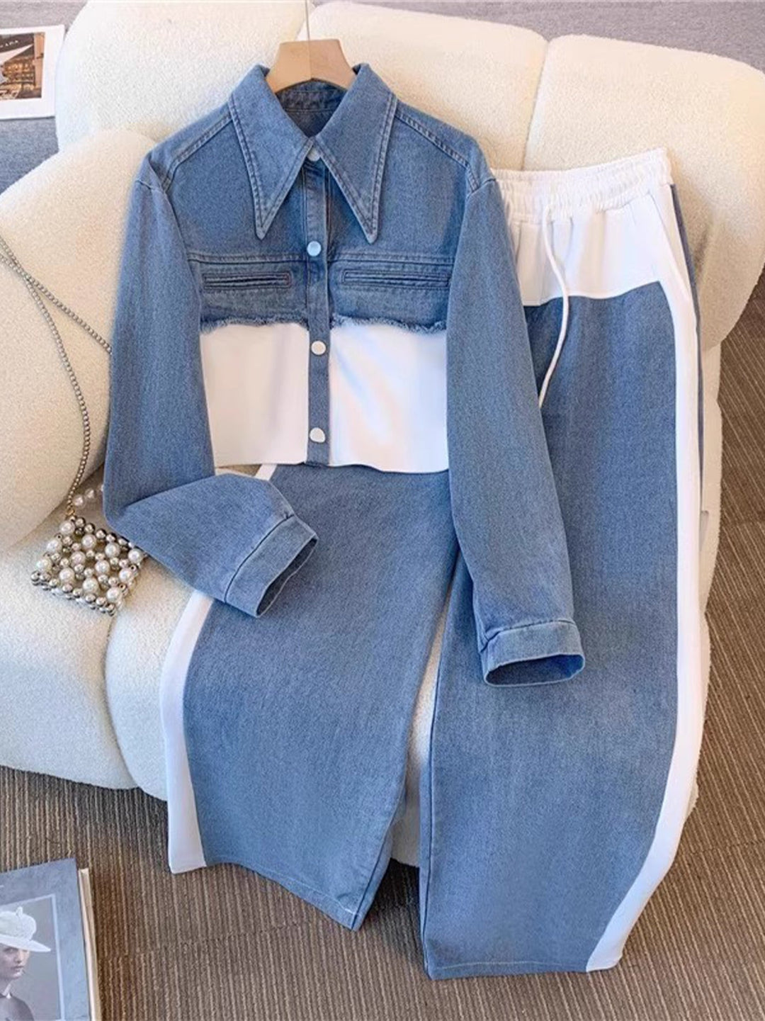 Holbrook Color-block Cropped Jacket Wide-leg in white