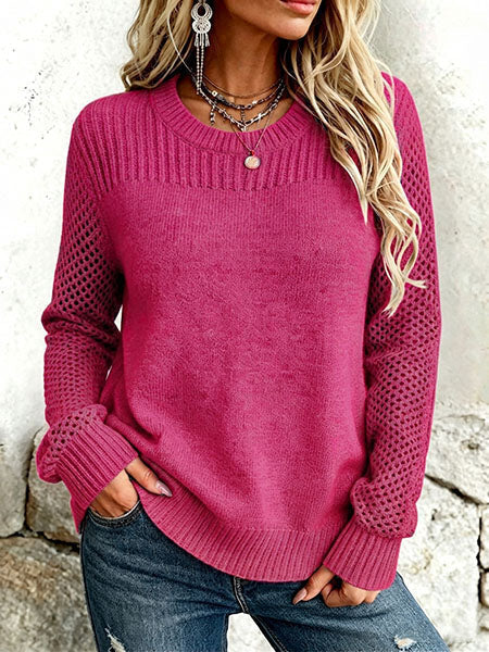 Lirienne Textured Open-knit Sleeves Sweater in pink