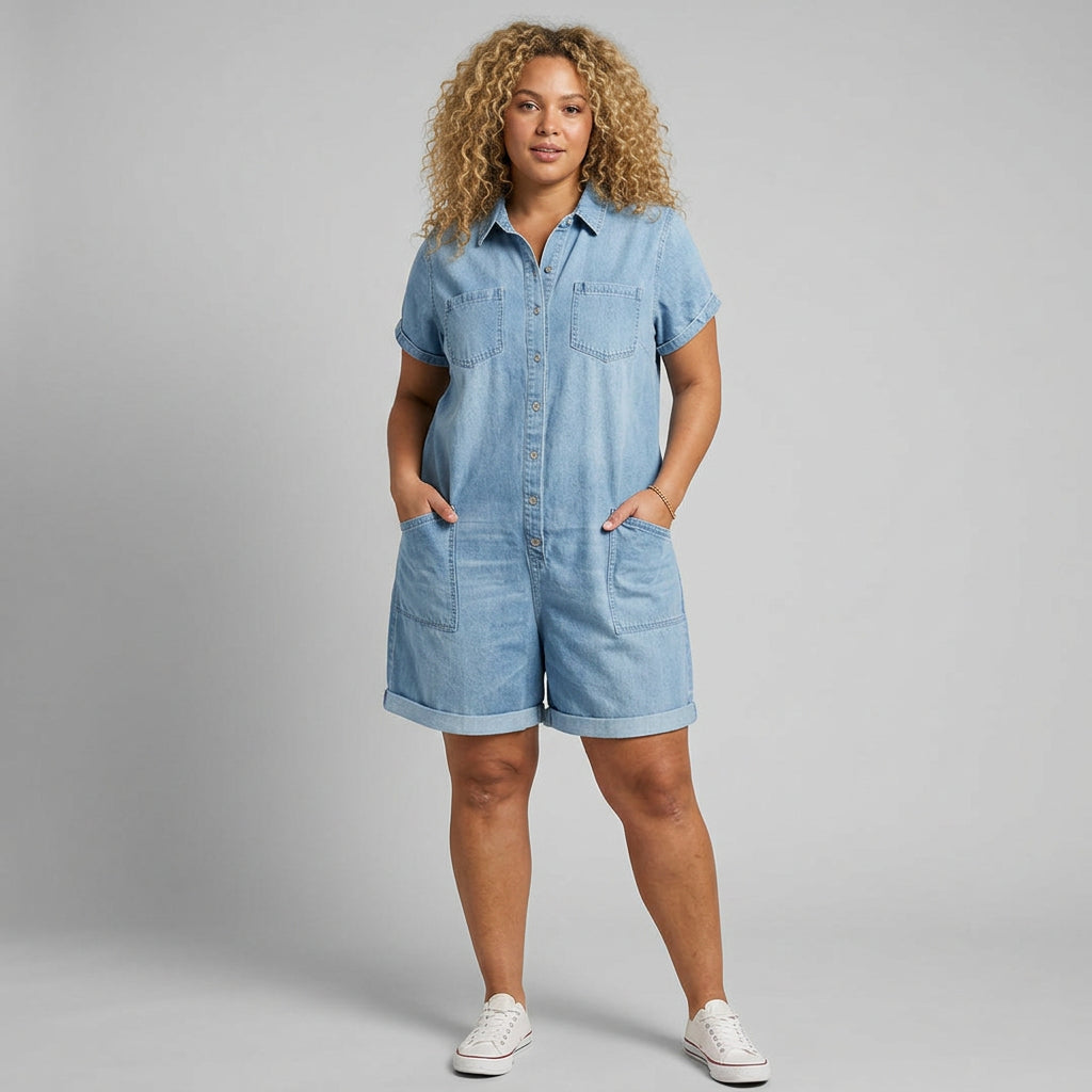 Katya Vintage Short Cotton Denim-look in light blue